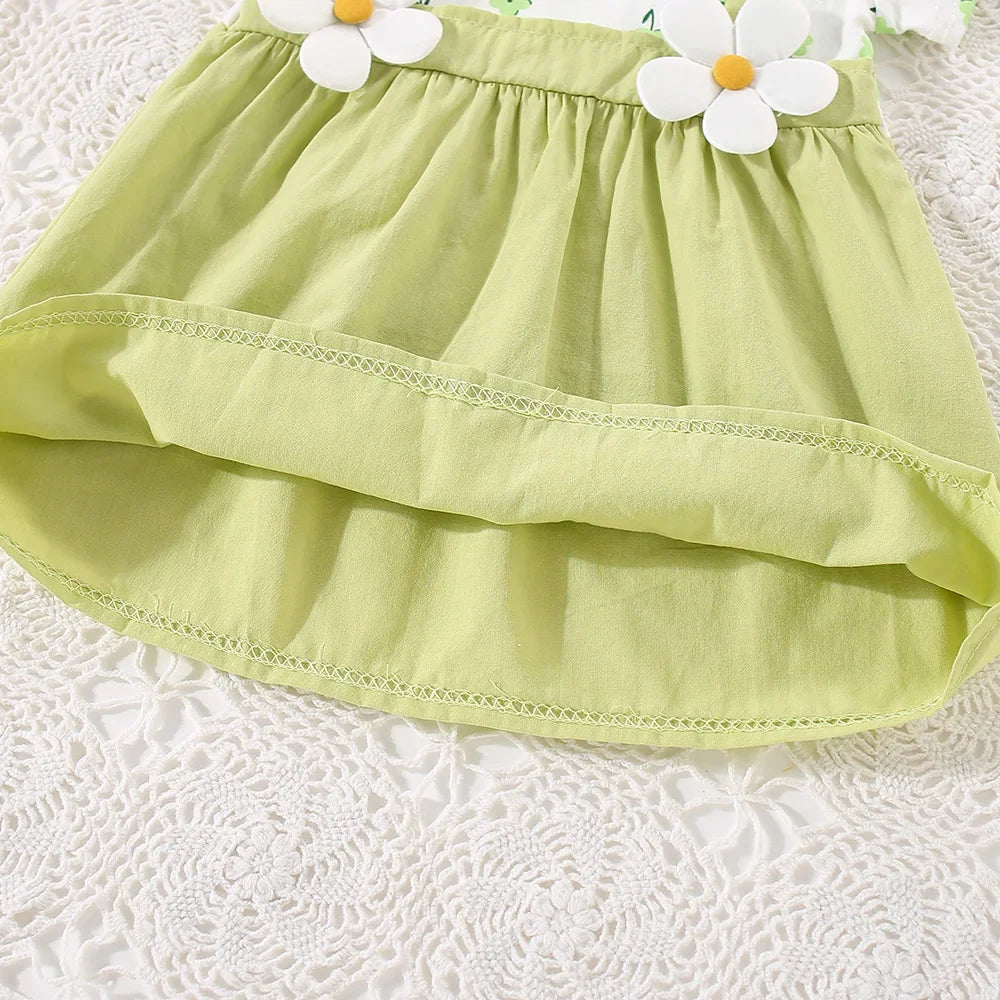 (0-3 Years Old) Summer Baby Girl Cotton Flower Fake Two-Piece Shoulder Strap Dress Girl Cute Short Sleeved Dress - TiniLoom