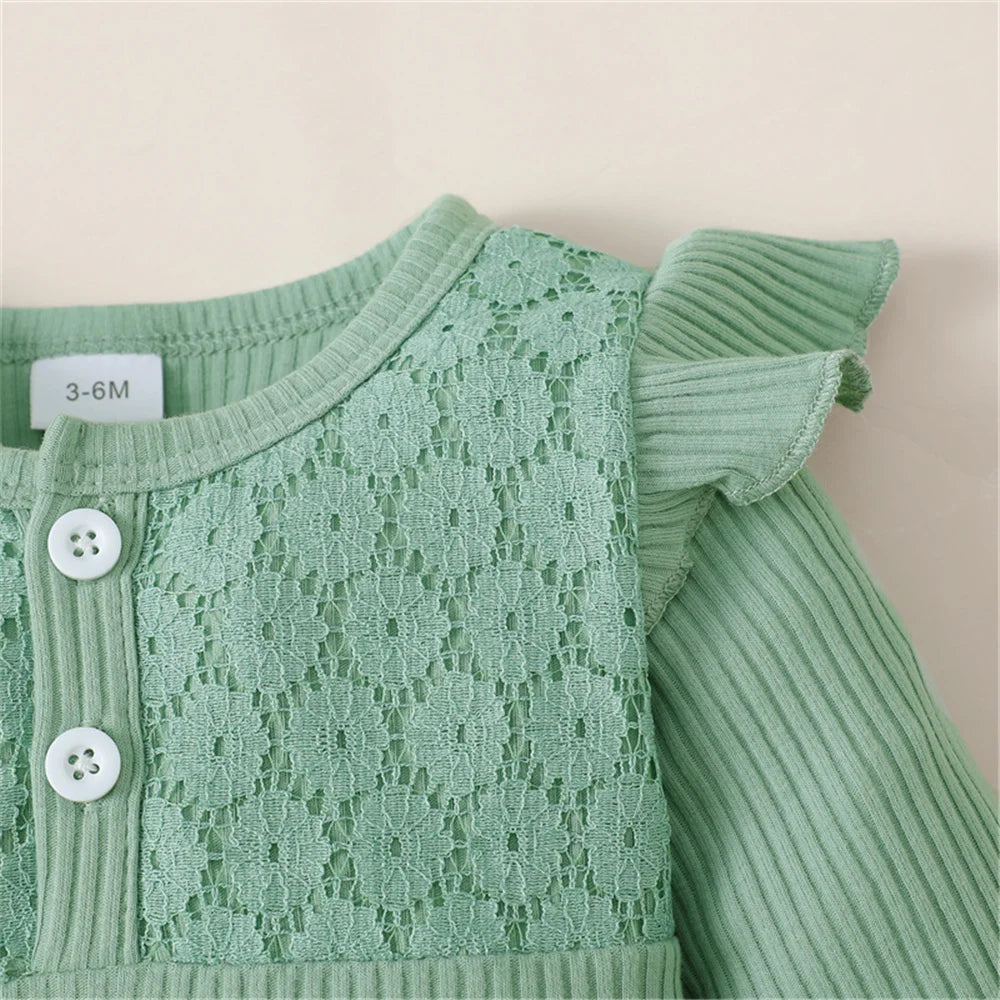 3PCS Baby Girl Clothes Set Long Sleeve Romper Top+Flowers Pant+Headband Spring&Autumn Lovely Outfit for Toddler Girl 0-18 Months - TiniLoom