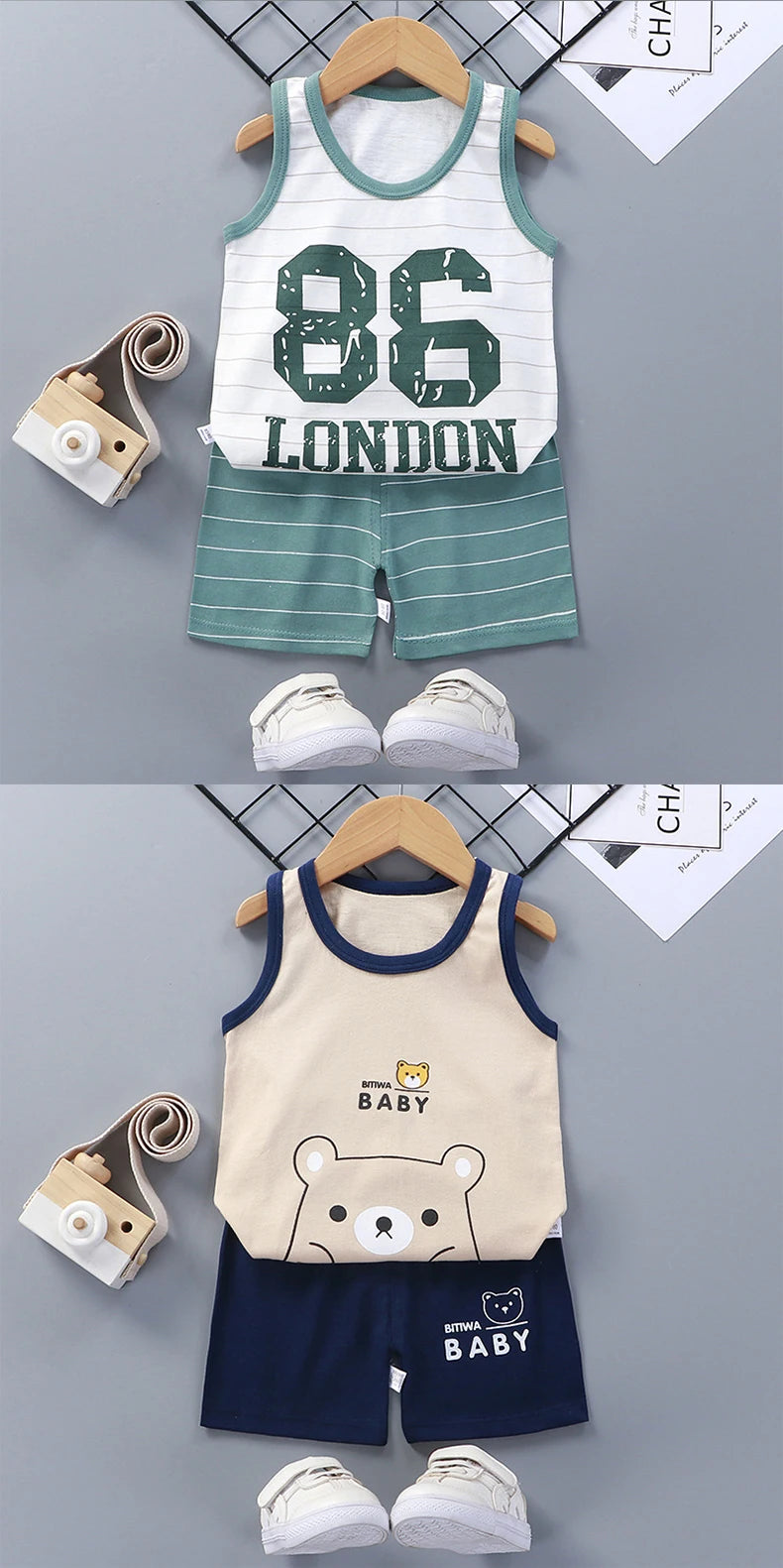 Children Sets Kids Clothes Boys Girls Vest Suit  Summer Children's Clothing baby Cotton T-Shirts Shorts Tank Top Sleeveless - TiniLoom