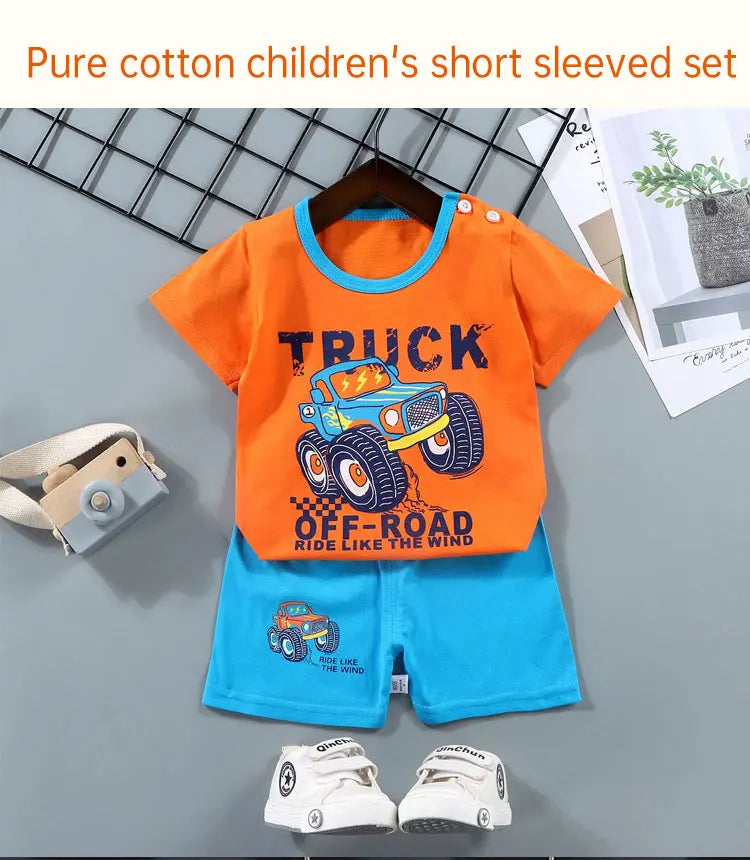 Fashion Kids Clothes Boys Girls Sets Top Shorts 2PCS 100% Cotton Soft Summer Children Baby Cloths T-shirt Shorts Toddler Suit - TiniLoom