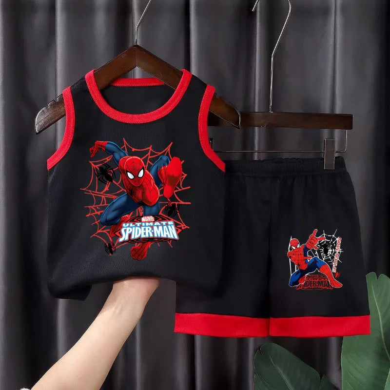 2025 Summer New Breathable Boys Vest Sets Anime Spiderman Children's Sleeveless Top Shorts Two Piece Suit Kids Casual Outfits - TiniLoom