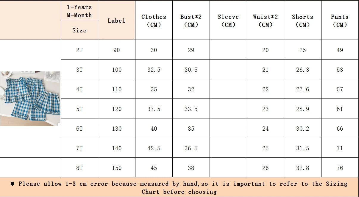 Children's Clothing Sets Blue Plaid Floral Print Sleeveless Top + Wide Leg Pants + Shorts 3 Pcs Sets Kids Clothes for Girls - TiniLoom