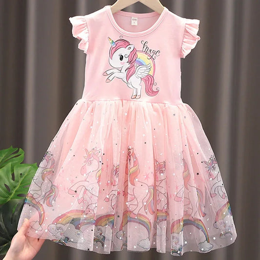 Girls Clothes 2025 New Summer Princess Dresses Flying Sleeve Kids Dress Unicorn Party Baby Dresses for Children Clothing 1-6Y - TiniLoom
