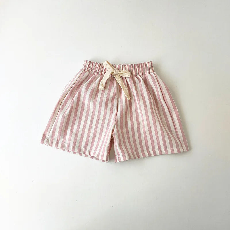 Vintage Linen Cotton Stripe Shorts for Boys Summer Toddler Kids Girls Half Pants Casual Children's Clothing - TiniLoom