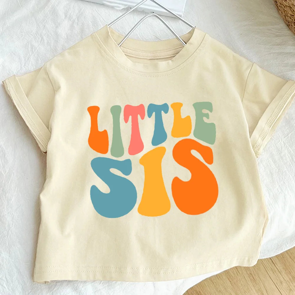 Big Bro Sis Little Bro Sis Printed Family Matching T-shirt Boys Girls Sibling Clothes Kids Tops Outfit Children Retro Tee Shirts - TiniLoom
