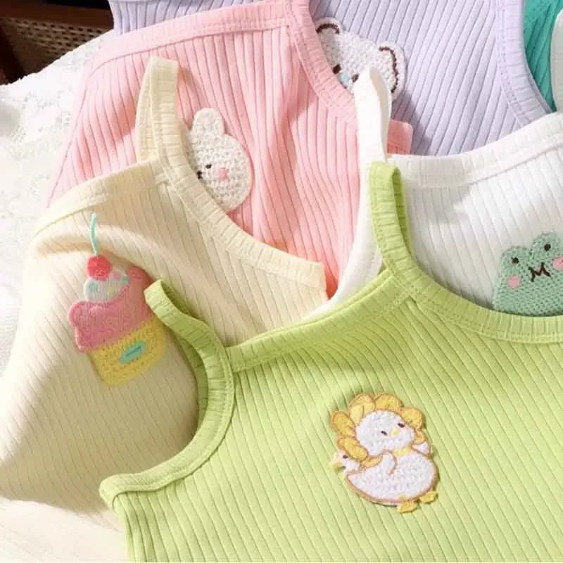 Baby Girls T-shirts for Kids Summer Sleeveless Knitted Tops Vest Outfits Girls Cute Halter Tops Tees Children Clothing 1-12 Year - TiniLoom