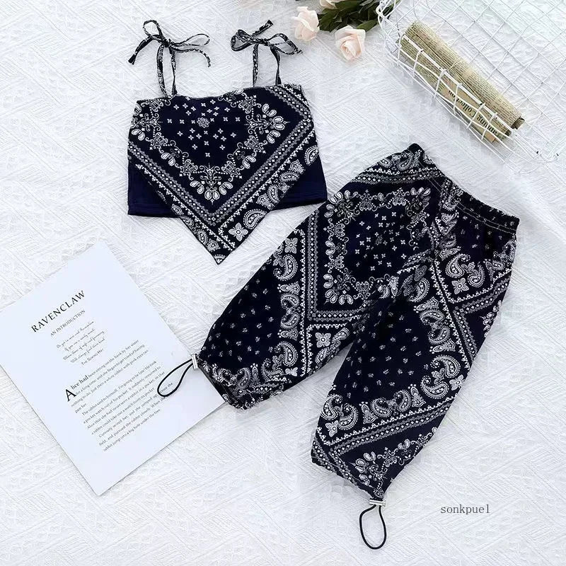 3-6Years Summer Suit Thin Girls Suit Suspender Mosquito-proof Pants Two Pieces of Cute Girl Children's Clothes - TiniLoom