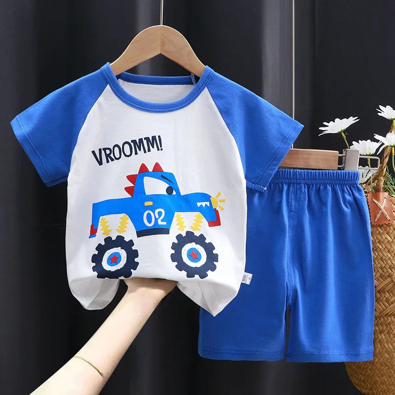 Summer cartoon T-shirt Shorts Children's boys Set Cotton Tees Pants Leisure Boys And Girls Babies Clothes Casual 2pcs - TiniLoom