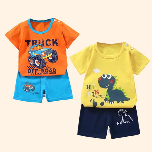 Fashion Kids Clothes Boys Girls Sets Top Shorts 2PCS 100% Cotton Soft Summer Children Baby Cloths T-shirt Shorts Toddler Suit - TiniLoom