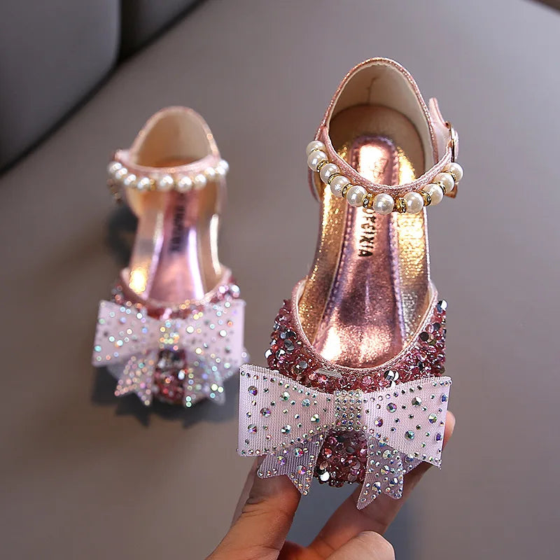 Summer Girls Sandals Fashion Sequins Rhinestone Bow Girls Princess Shoes Baby Girl Shoes Flat Heel Sandals Size 21-35 - TiniLoom
