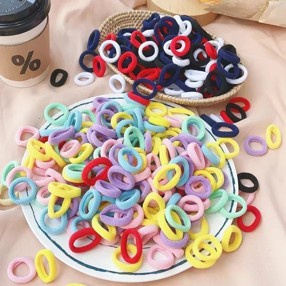 50Pcs/bag Colorful Basic Nylon Ealstic Hair Ties for Girls Ponytail Hold Scrunchie Rubber Band Kid Fashion Hair Accessories - TiniLoom