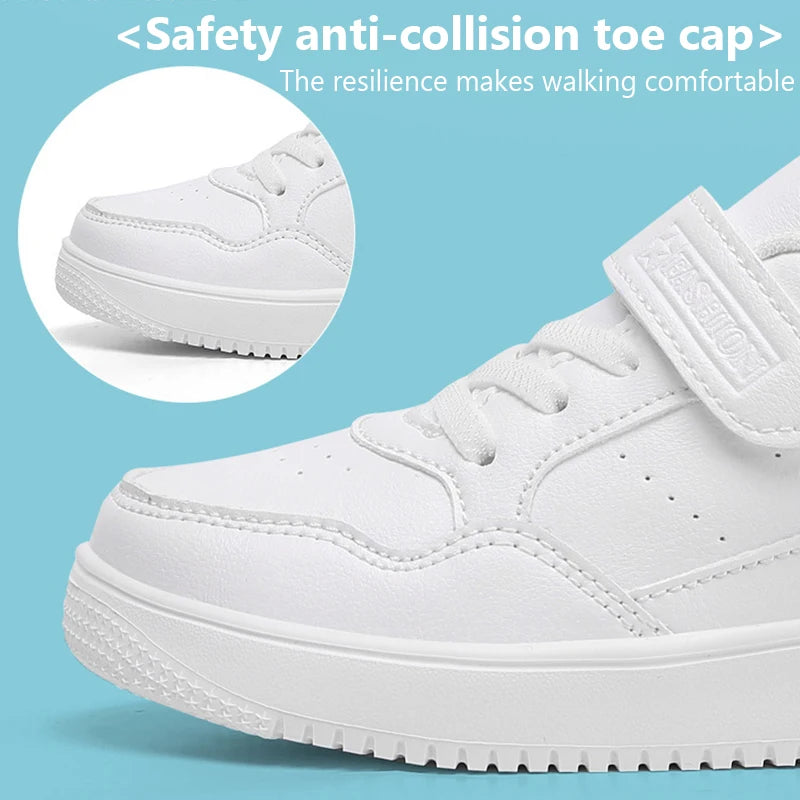 Children Sneaker Boys Casual Shoes Black Leather Flat Student Walking Shoes Non-slip Girl Lightweight Sports Tennis Footwear - TiniLoom
