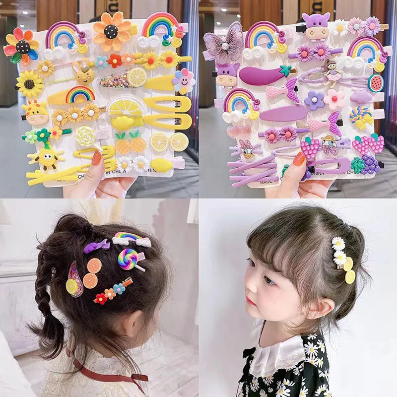 14Pcs Cartoon Baby Hair Clip Set Flower Fruit Baby Girl Barrettes Bangs Hairpins Kids Hair Accessories - TiniLoom
