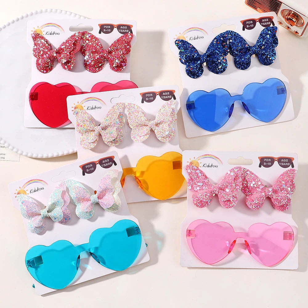 BABY BOWS Butterfly Hairclip Set for Kids Lovely Glasses Accessories Fashion Party Girls Dress Hairpins Headband Gift Set
