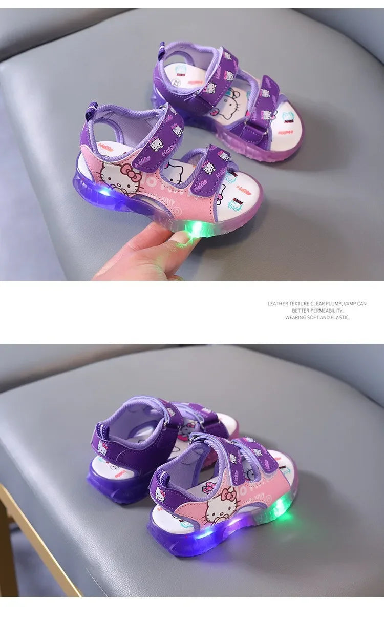 2025 Summer New Baby Girls Led Light Sandals Cute Hello Kitty Children's Casual Shoes Anti-slip Kids Beach Shoes Outdoor Shoes - TiniLoom