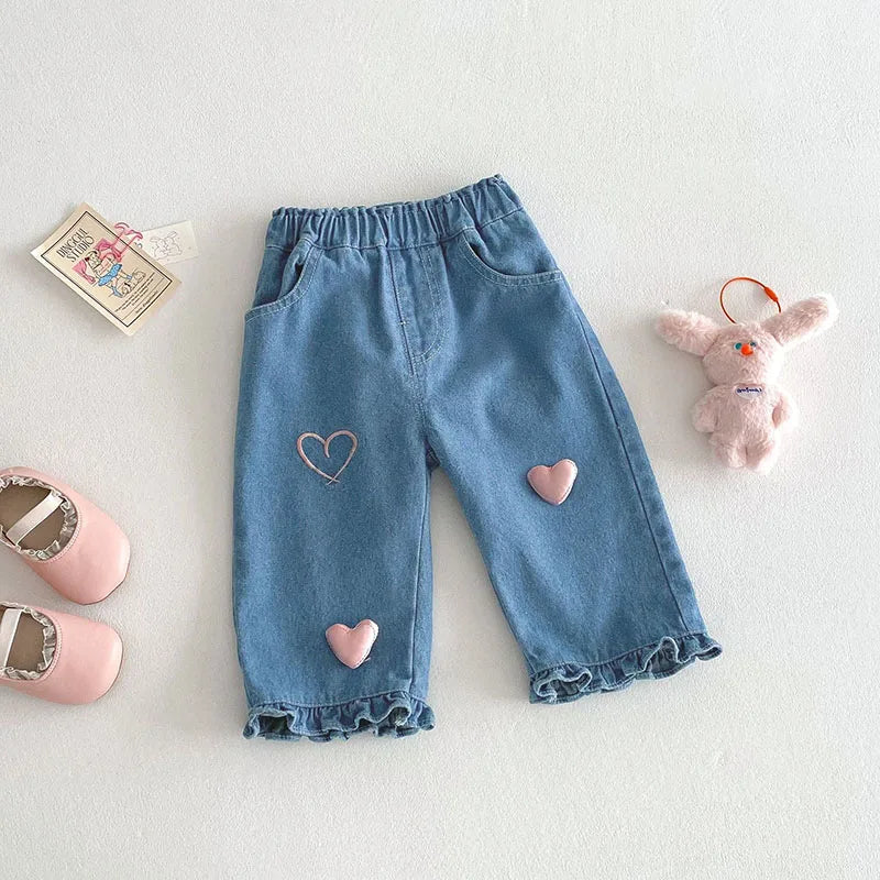 MILANCEL New Spring Kids Jeans 0-5T Baby Cute Three Dimensional Love Trousers Children Girls Thin Style Denim Blue Pants - TiniLoom