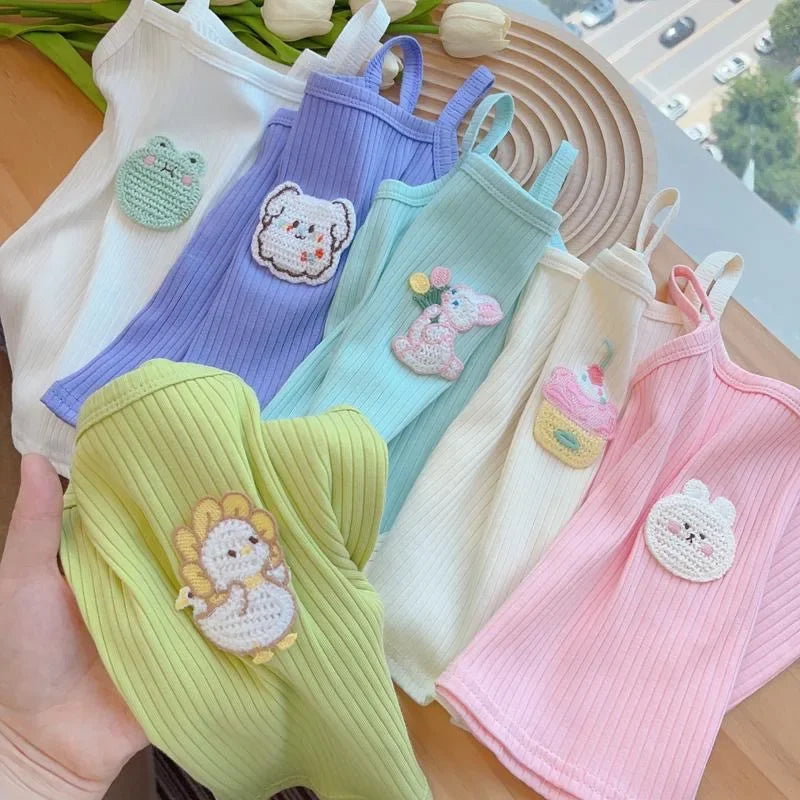 Baby Girls T-shirts for Kids Summer Sleeveless Knitted Tops Vest Outfits Girls Cute Halter Tops Tees Children Clothing 1-12 Year - TiniLoom