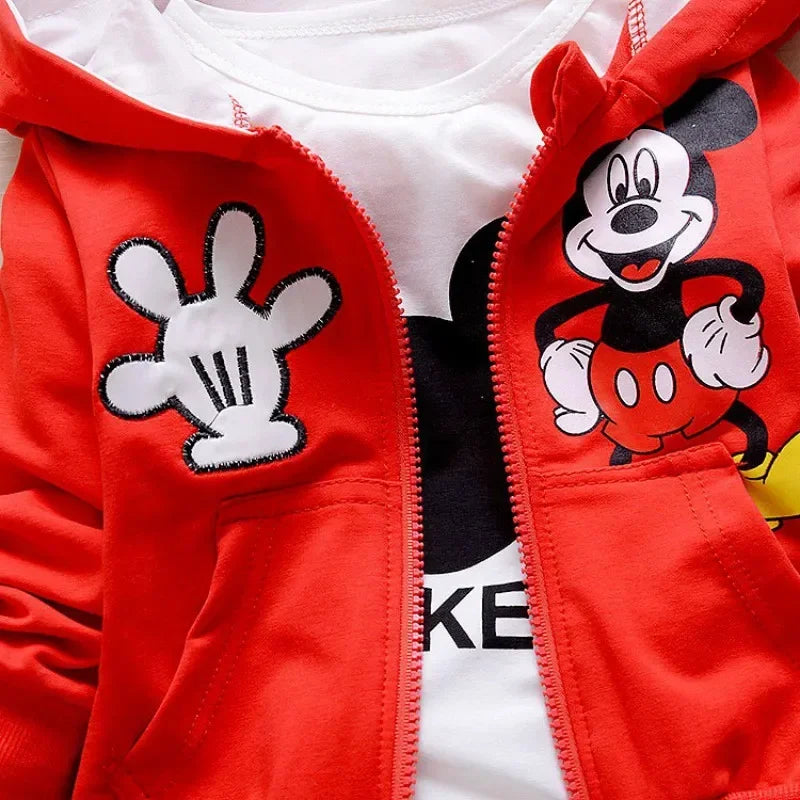 Spring and Autumn New Products Boys Clothes Set Cute Mickey Cotton Hooded Coat + T-shirt + Pants 3PCS Set Casual Kids Sportswear - TiniLoom