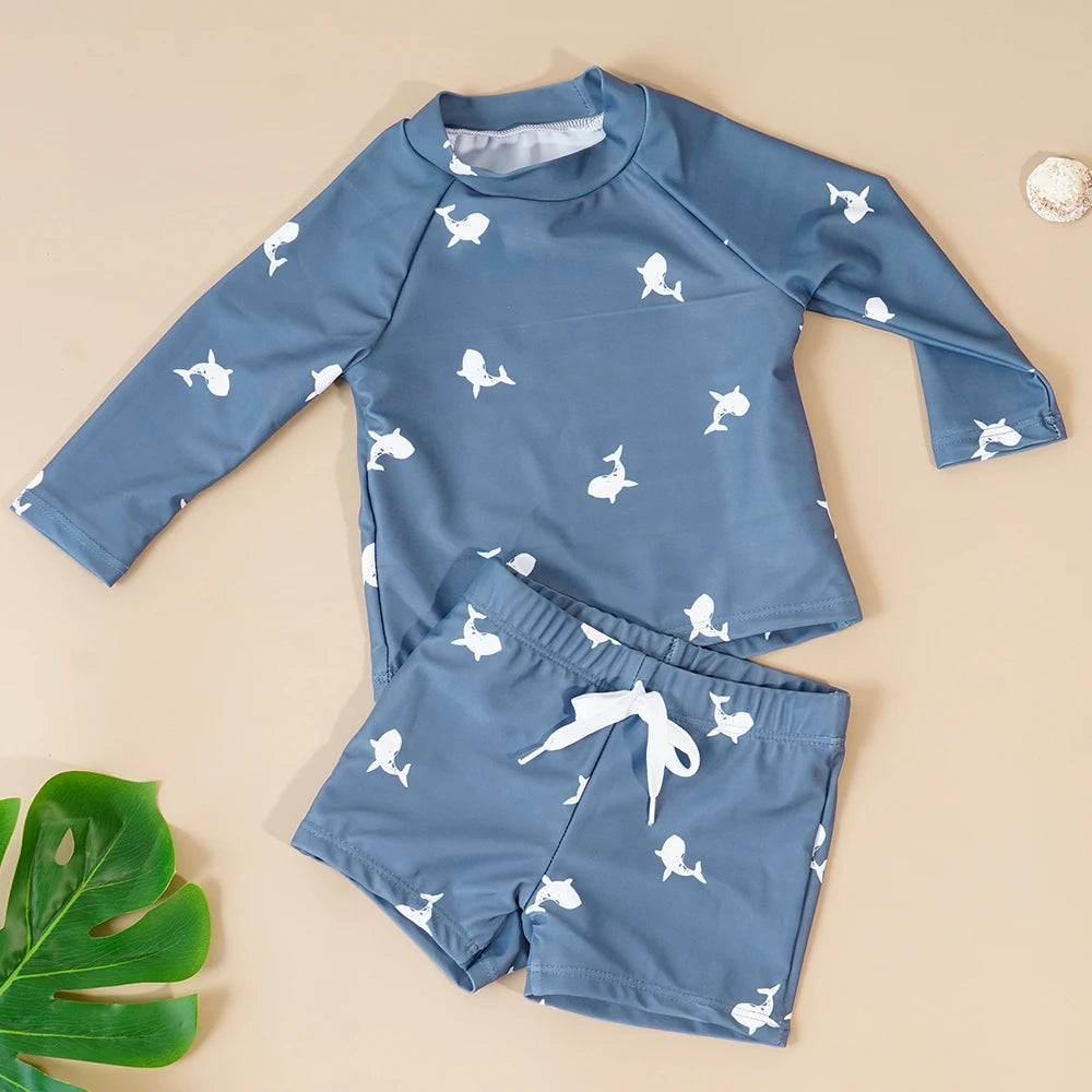 Kangobaby #My Soft Life# 2pcs Set Boys Swimsuits Cool Print Summer Baby Swimwear Beach Surfing - TiniLoom