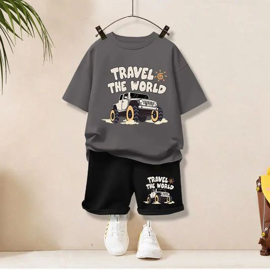 Summer Children Boy Clothes Letter Printed T-Shirts And Shorts 2 Pieces Set Baby Kid Girls Short Sleeve Top Bottom Outfits - TiniLoom