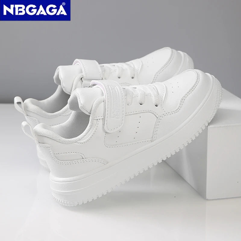 Children Sneaker Boys Casual Shoes Black Leather Flat Student Walking Shoes Non-slip Girl Lightweight Sports Tennis Footwear - TiniLoom