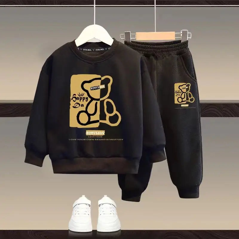 Autumn Baby Girls Clothes Set Kid Boy Cartoon Bear Printed Sweatshirt Pullover And Pants 2pcs Suit Children Top Bottom Tracksuit - TiniLoom