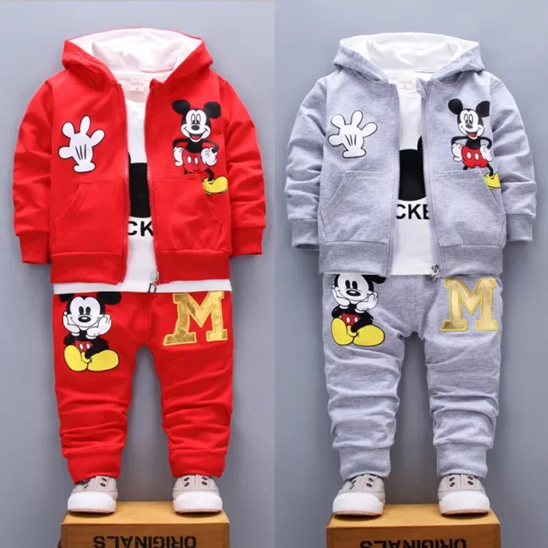 Spring and Autumn New Products Boys Clothes Set Cute Mickey Cotton Hooded Coat + T-shirt + Pants 3PCS Set Casual Kids Sportswear - TiniLoom