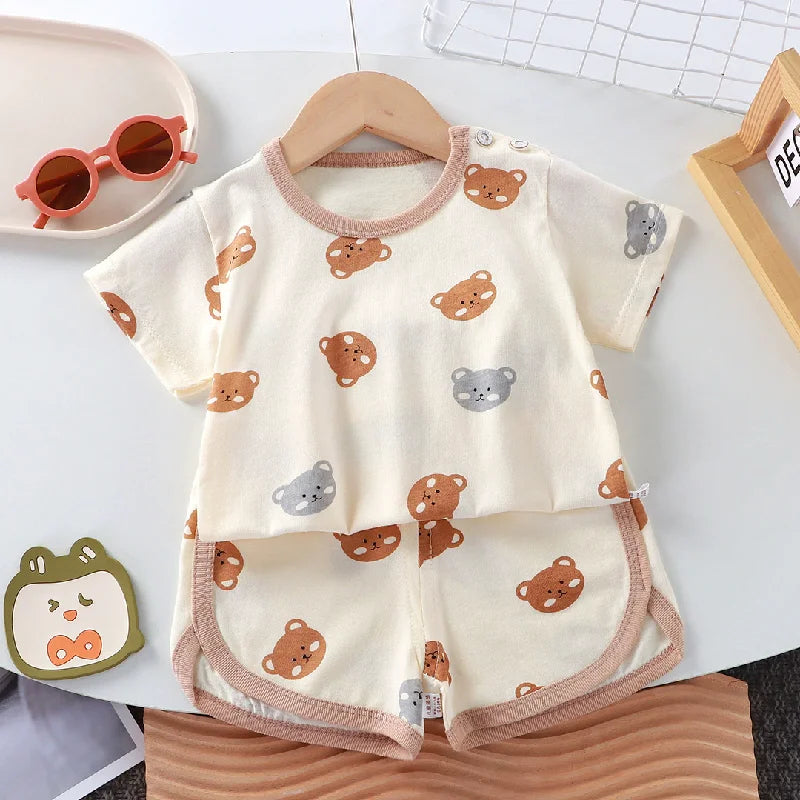 Kids Cartoon Clothing Sets Summer Fashion Short Sleeve Suits Boys Girls T-Shirts+Shorts 2Pcs Children Outfits 0-6 Years - TiniLoom