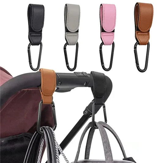 1/2PCS Baby Stroller Hooks - PU Leather Pram Organizer for Diaper Bag, Travel Accessories with Climbing Buckle