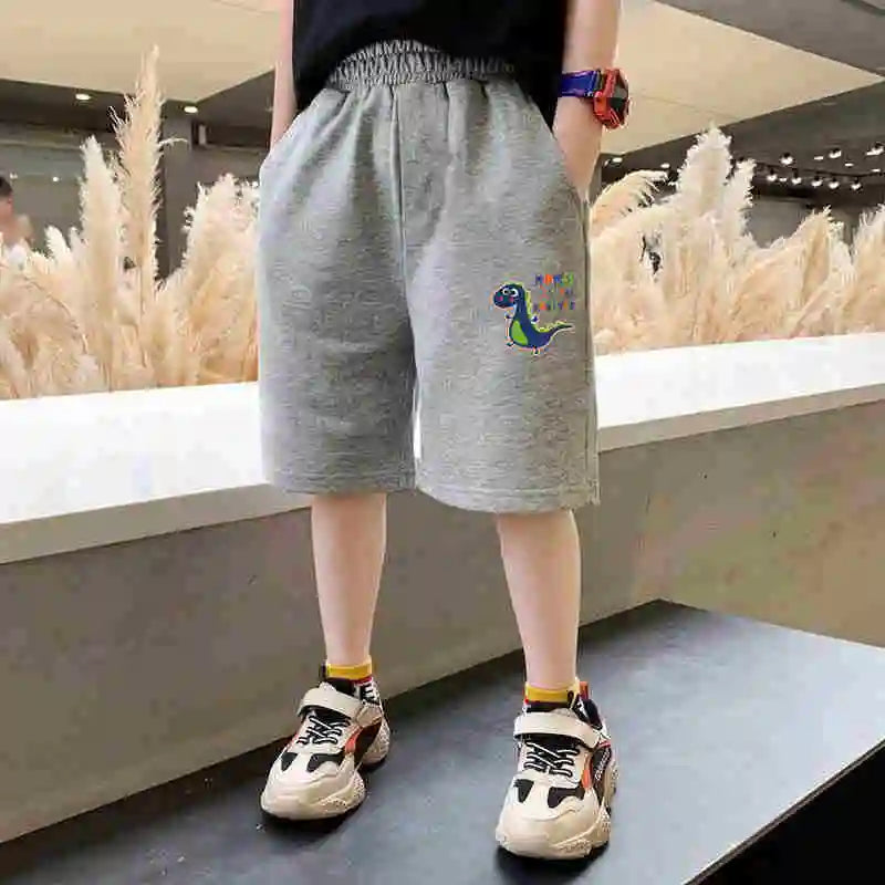 Kids Summer Cartoon Shorts 3-14Years Children Cotton Elastic Waist Knee Length Pants Gray School Student Boys Short Sweatpants - TiniLoom