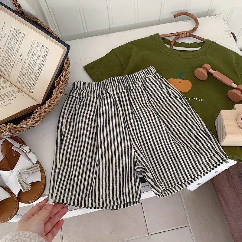 2024 Summer Kid Sports Shorts Boy Girl Striped Short Pants Loose Children Mid Trousers Fashion Toddler Casual Pants Baby Clothes - TiniLoom