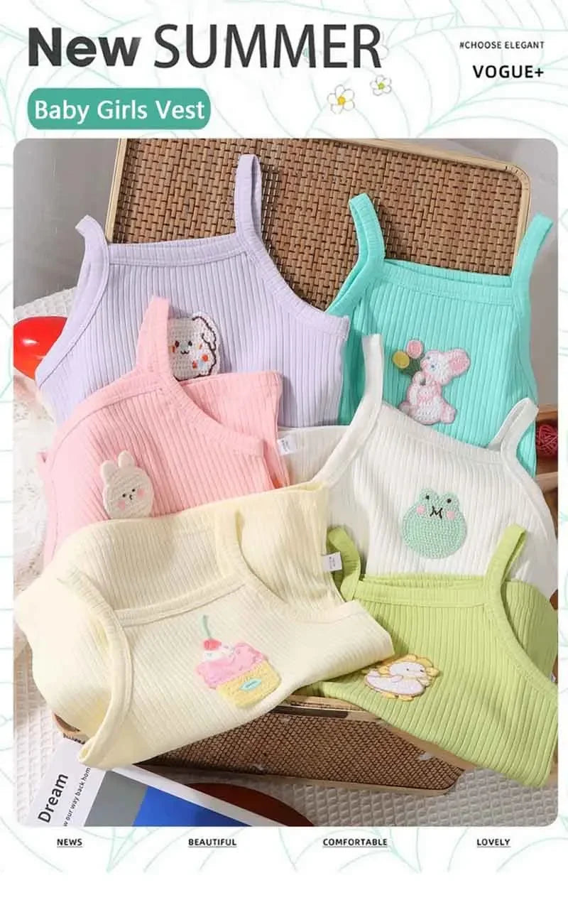 Baby Girls T-shirts for Kids Summer Sleeveless Knitted Tops Vest Outfits Girls Cute Halter Tops Tees Children Clothing 1-12 Year - TiniLoom
