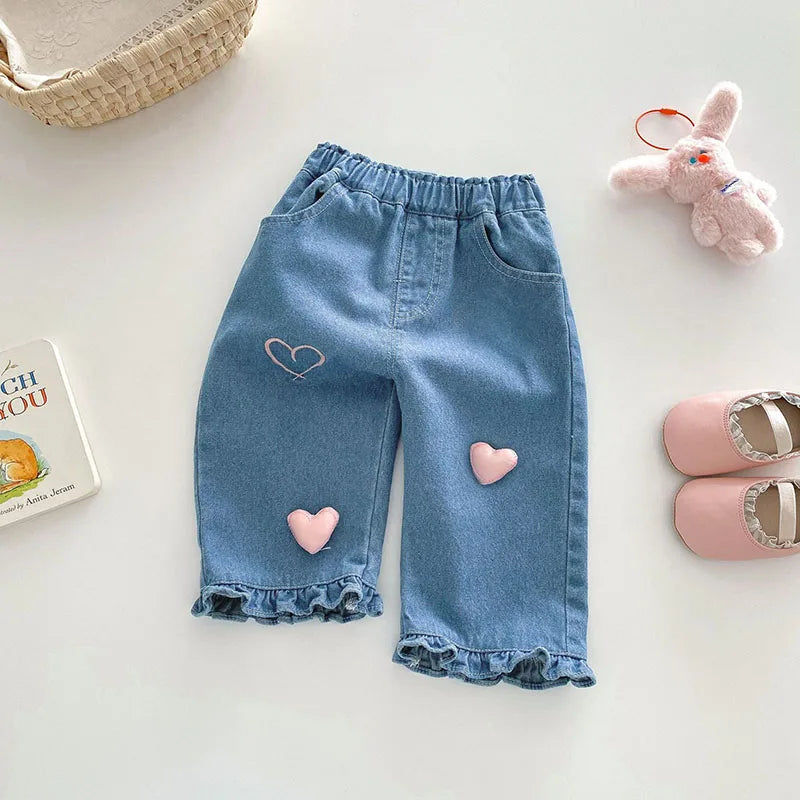 MILANCEL New Spring Kids Jeans 0-5T Baby Cute Three Dimensional Love Trousers Children Girls Thin Style Denim Blue Pants - TiniLoom