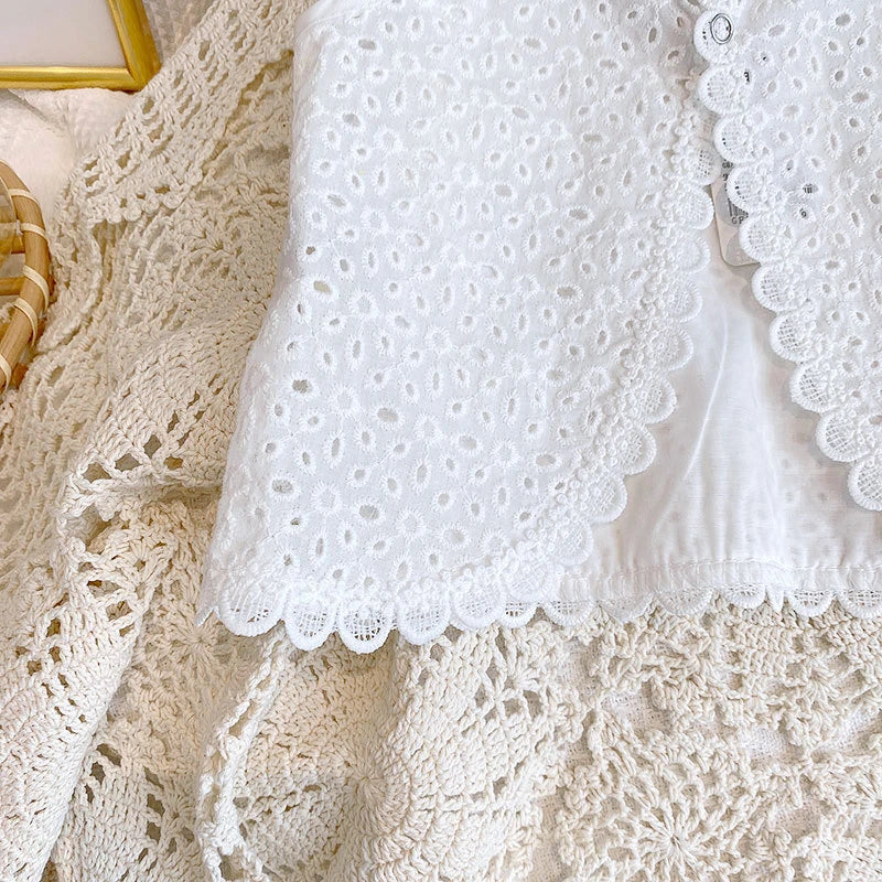 Girls 2024 Summer Clothing Sets Hollow Lace Suit Baby Casual Sleeveless T-shirt+Shorts Kids Clothing Sets Baby Clothes Outfits - TiniLoom