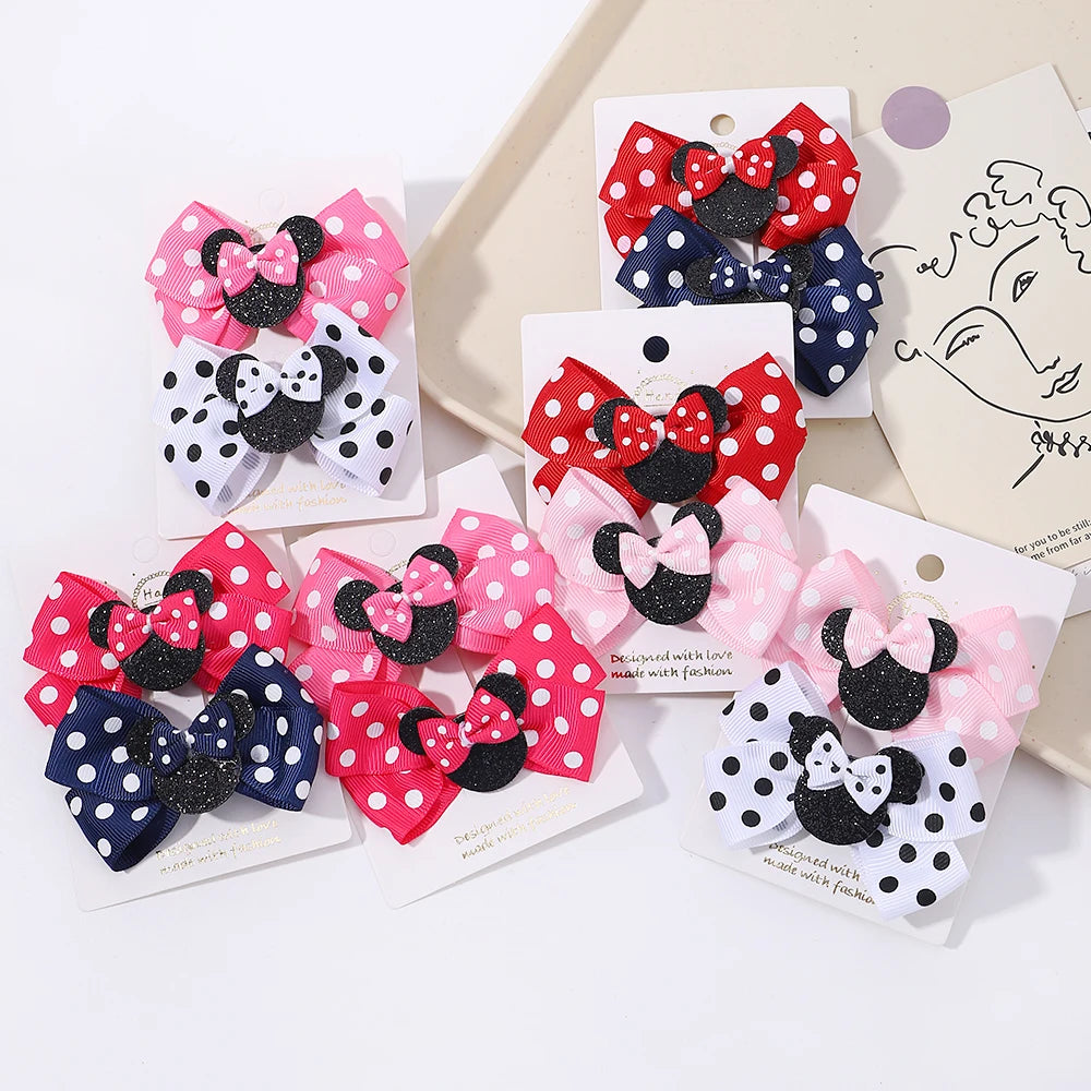2pcs/Set Grils Lovely Polka Dot Bow Hair Clips for Hair Toddler Cartoon Hairpins Baby Boutique Hair Accessories - TiniLoom