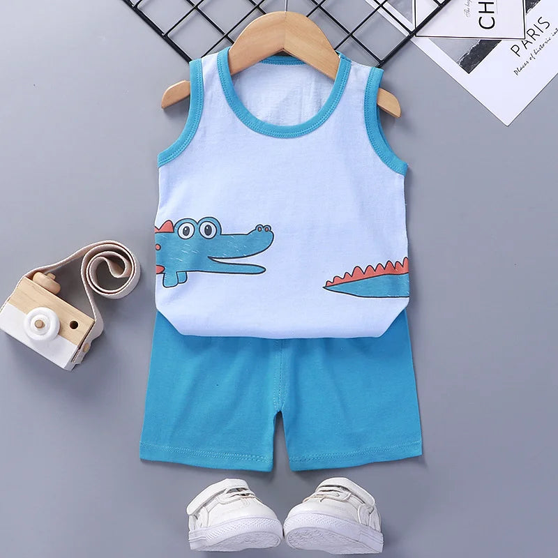 Children Sets Kids Clothes Boys Girls Vest Suit  Summer Children's Clothing baby Cotton T-Shirts Shorts Tank Top Sleeveless - TiniLoom