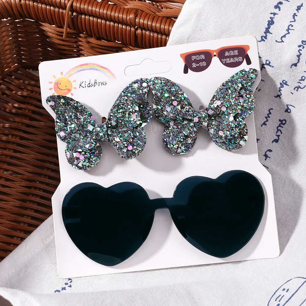BABY BOWS Butterfly Hairclip Set for Kids Lovely Glasses Accessories Fashion Party Girls Dress Hairpins Headband Gift Set