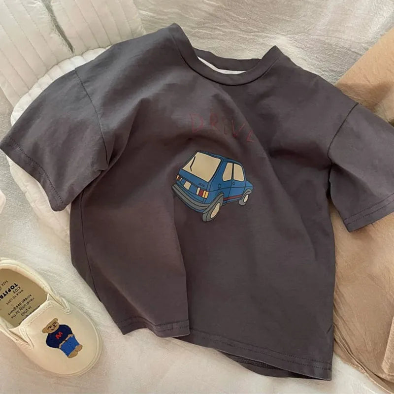Cotton Half Sleeve T-shirt Boys Child 2025 Summer Baby Unisex Costume Sports Casual Tees Girls Cartoon Car Trendy Pullover Shirt - TiniLoom