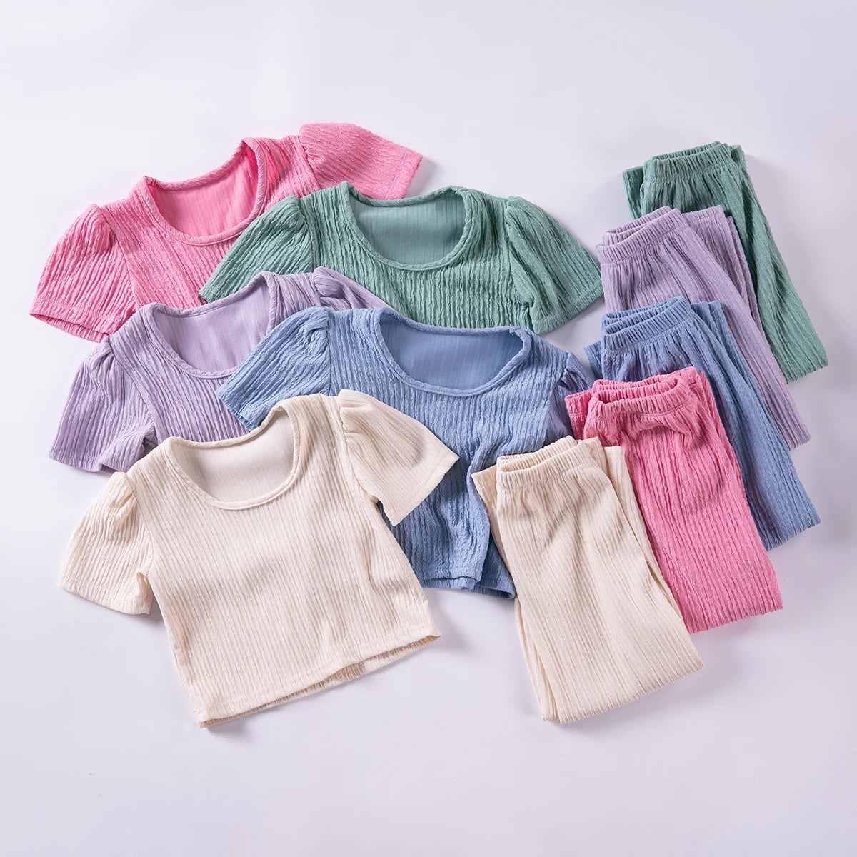 Girls Solid Color Suspenders Summer Suspenders Ruffles + Wide Leg Pants 2 Pieces Dress Set White Cute Elegant Baby Clothes - TiniLoom