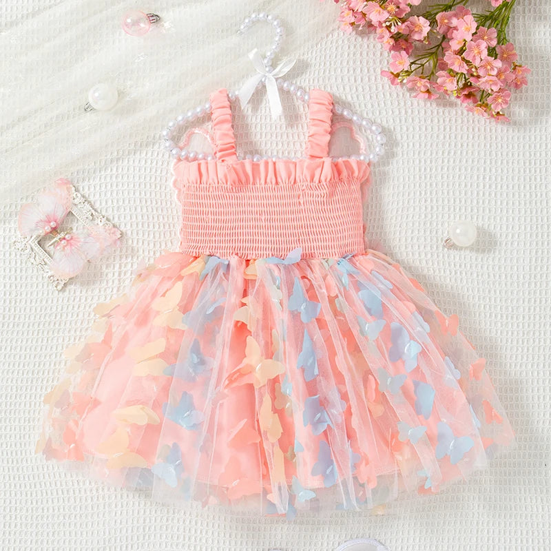 Baby Girl Dress Summer Butterfly Mesh Suspender Girl Dress Cute Back Wings Girl Wedding Flower Girl Dress - TiniLoom