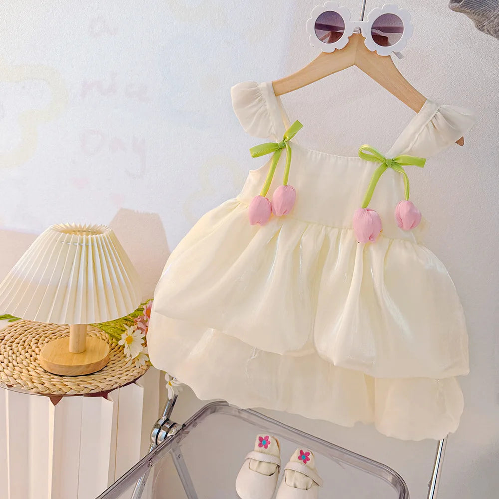 Baby Girl Dresses Summer Tulip Mesh Halter Girl Dresses Cute Multi Layer Girl Princess Dresses Baby Clothes Girl - TiniLoom