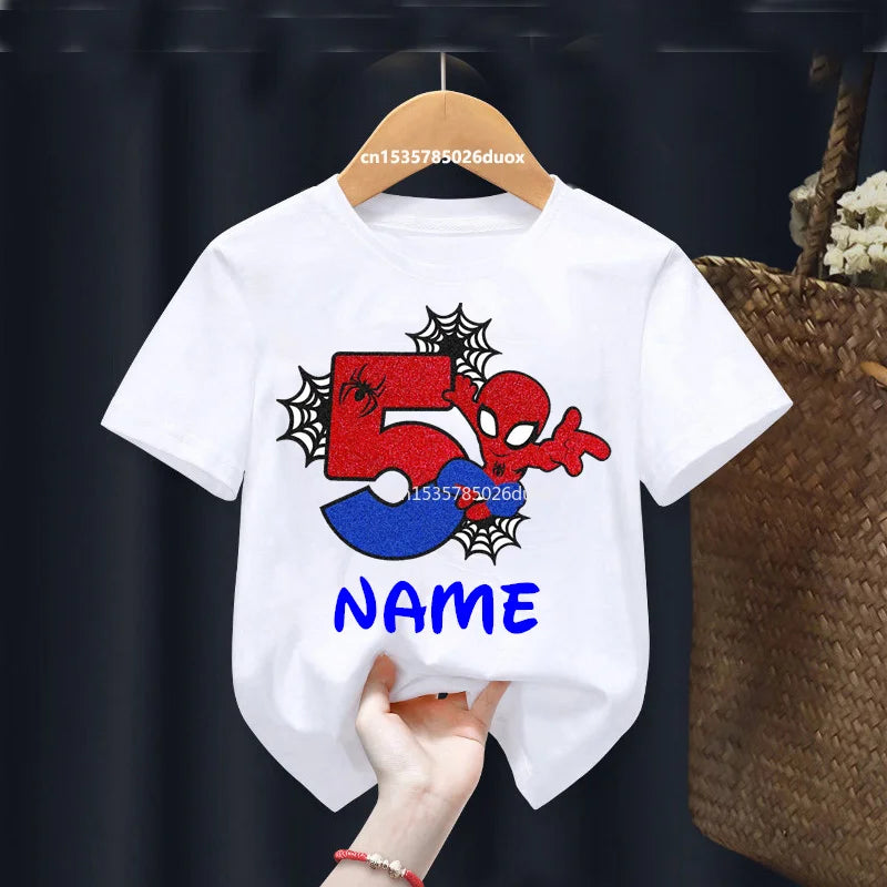 Kid 2 3 4 5 6 7 8 9 Years Birthday Marvel Spiderman Girl Shirt Children Super Hero Personalize Name Birthday Party Boys T-shirts - TiniLoom