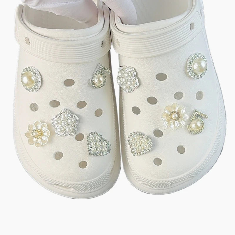 10PCS Luxury Shoe Charms Set Accessories Hole Shoe Buckle Pearl Rhinestone Flower DIY Shoes Decorations Girls Party Woman Gift - TiniLoom