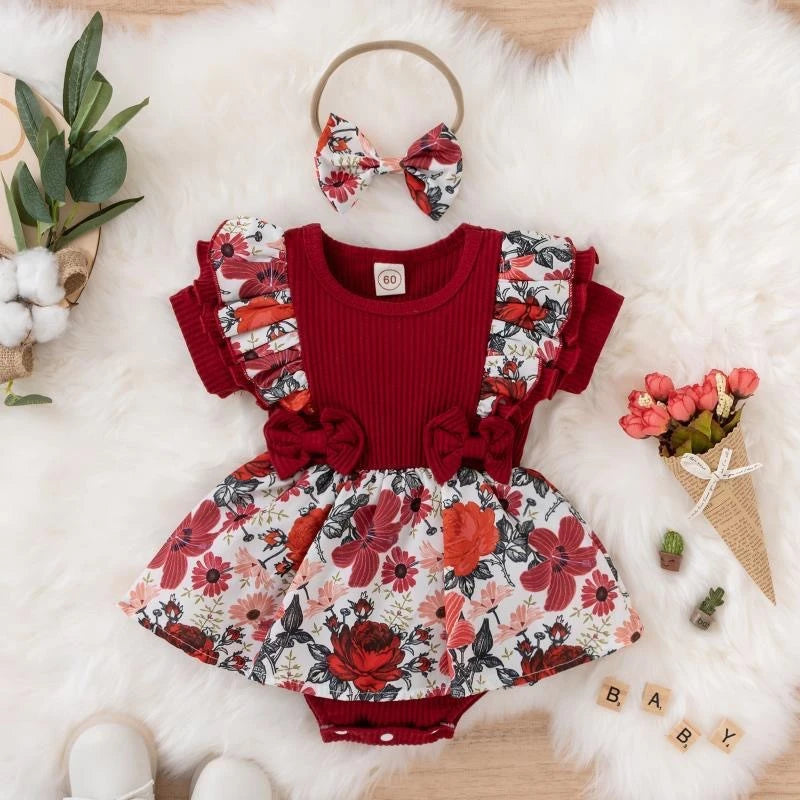 Summer Baby Girl Dress With Bowknot Striped Jumpsuit Cotton Dress For Newborn Floral Clothes Baby Crawling Clothes - TiniLoom